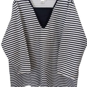 Striped "V" Neck 3/4" Sleeve Top 3X